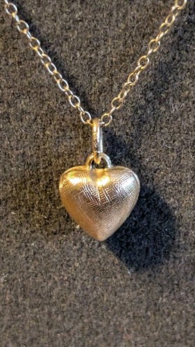 Vintage BAB 14 Kt Gelbgold Puffy Muster Matt Herz Halskette 18" - Bild 5 von 8