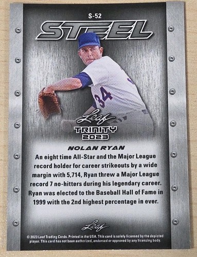 2023 Leaf Trinity Nolan Ryan Steel Lazer #S-52 Texas Rangers - Picture 2 of 2