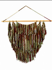 Handmade Boho Yarn Wall Hanging Tapestry   Rustic Fiber Art Home Decor