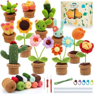 12 Pcs Christmas Crochet Gift Kit for Beginner, Mini Potted Succulent Plants ...