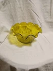 Vtg Yellow Crackle Bowl Hand Blown Blenko Glass Ruffled Edge MCM Art 7" X 3.25
