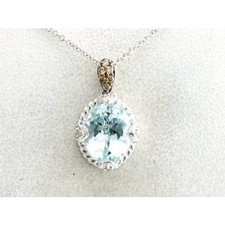 Le Vian 14K White Gold 18" Pendant Necklace Aquamarine Diamonds Jewelry for Her