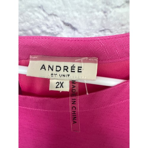 Andre By Unit Bright Pink Ruffled Short Sleeve Tiered Midi Peasant Dress SZ 2X - Picture 3 of 4
