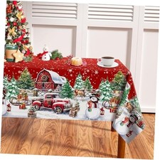 Christmas Tablecloth 60 84 Inch Rectangular Winter Snowman House Christmas Red