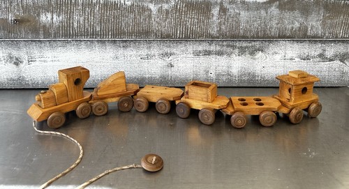 Vintage handgefertigt Holz 30+ Zoll 6 Stück Spielzeug Zug Spielset - Bild 2 von 11