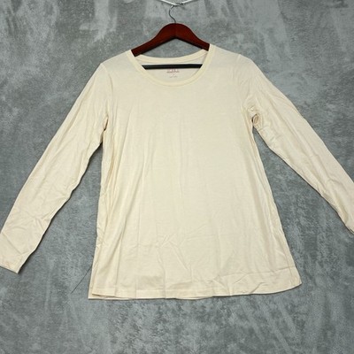Logo Principles Beige Long Sleeve Top Small Cotton Modal Blend a1554