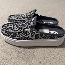 Hey Dude Women  s 11 Austin Lift Classic Shoes Mules Slip Ons Gray Leopard NEW