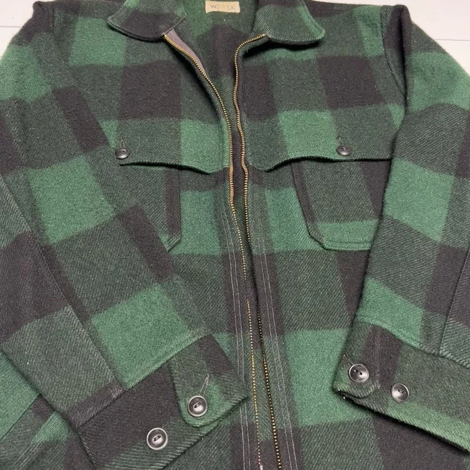 Vintage Woolrich Mackinaw Jacket Green Mens 44 Heavy Wool Hunting Broken Zipper - Image 3 of 4