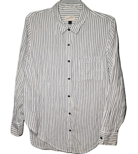 Universal Thread Damen Langarm Button Down Bluse weiß mit blauen Streifen LG - Bild 1 von 7