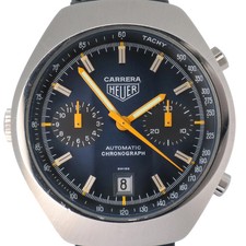 1970s Vintage Heuer 110.573 Carrera 39mm Steel Automatic Blue Sticks Dial Watch