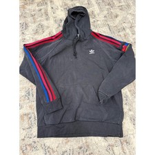 Adidas Originals Mens Black Hoodie Multi Color 3-Stripe Trefoil Pullover Size M