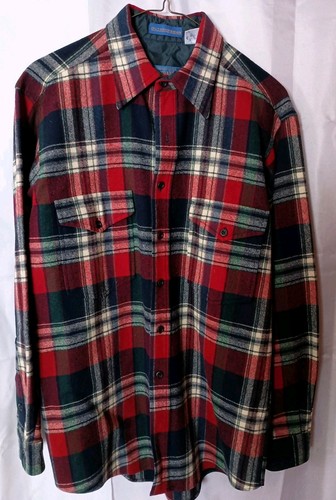Pendleton Outdoorsman VTG Virgin Wool Shirt MED LONG Red Tartan Plaid USA - Picture 10 of 12