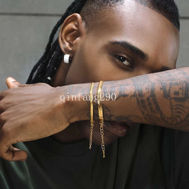 Brazalete plano de hueso de serpiente de oro amarillo de 10K de 6 mm hecho en Italia 7"- Foto 3 de 4