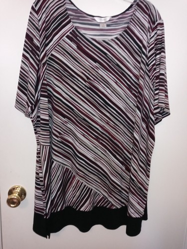 CJ Banks Top Womens 2X Plus Blue Geometric 3/4 Sleeve Square Neck