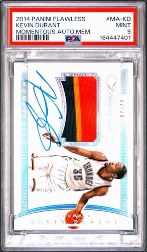 KEVIN DURANT PSA 9 2014 PANINI FLAWLESS MOMENTOUS GAME WORN PATCH AUTO /20