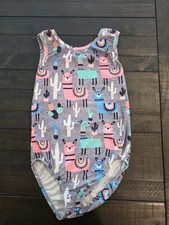 Destira Gymnastics Leotard Printed Llama Cactus Gray Printed Size Child Large