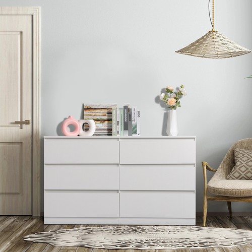 White 6 Drawer Double Dresser Storage Cabinet Furniture for Bedroom For Living