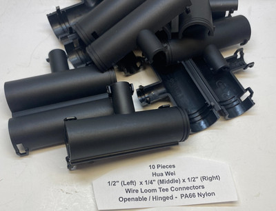 (Pkg 10) Hua Wei 1/2'' x 1/4'' x 1/2'' Wire Loom Tee Connector (Openable / Hinged)