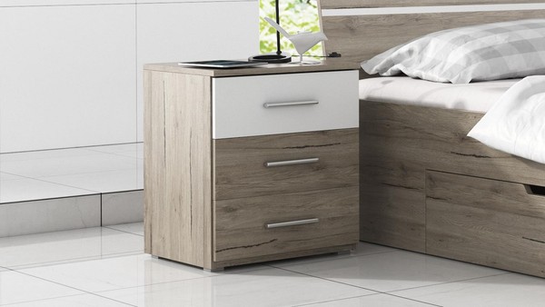 Nachtkommode Schrank Nachttisch Berlin 3 Schubkasten San Remo Weiß 46Cm-image
