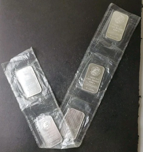 Five Engelhard 1oz Silver Bullhorn Bars in Plastic