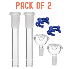 2-Pack 4.3'' 14mm Glass Downstem and Round Male Bowl Piece for Glass Bong