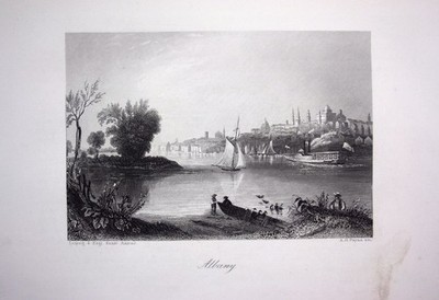 1850 - Albany New York Hudson River view United States engraving antique print