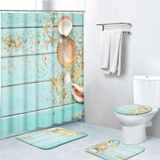 4 Pcs Shower Curtain Set Seashells Border Beach Floor Summer