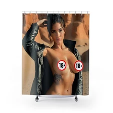 Panam Shower Curtain – Sexy Cyberpunk Heroine, Hot Game Girl Bath Art  71" × 74"