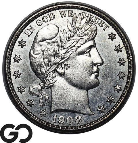 1908-D Barber Half Dollar, Sharp Gem BU++ Detail, Bids $2050, Tough This Nice!