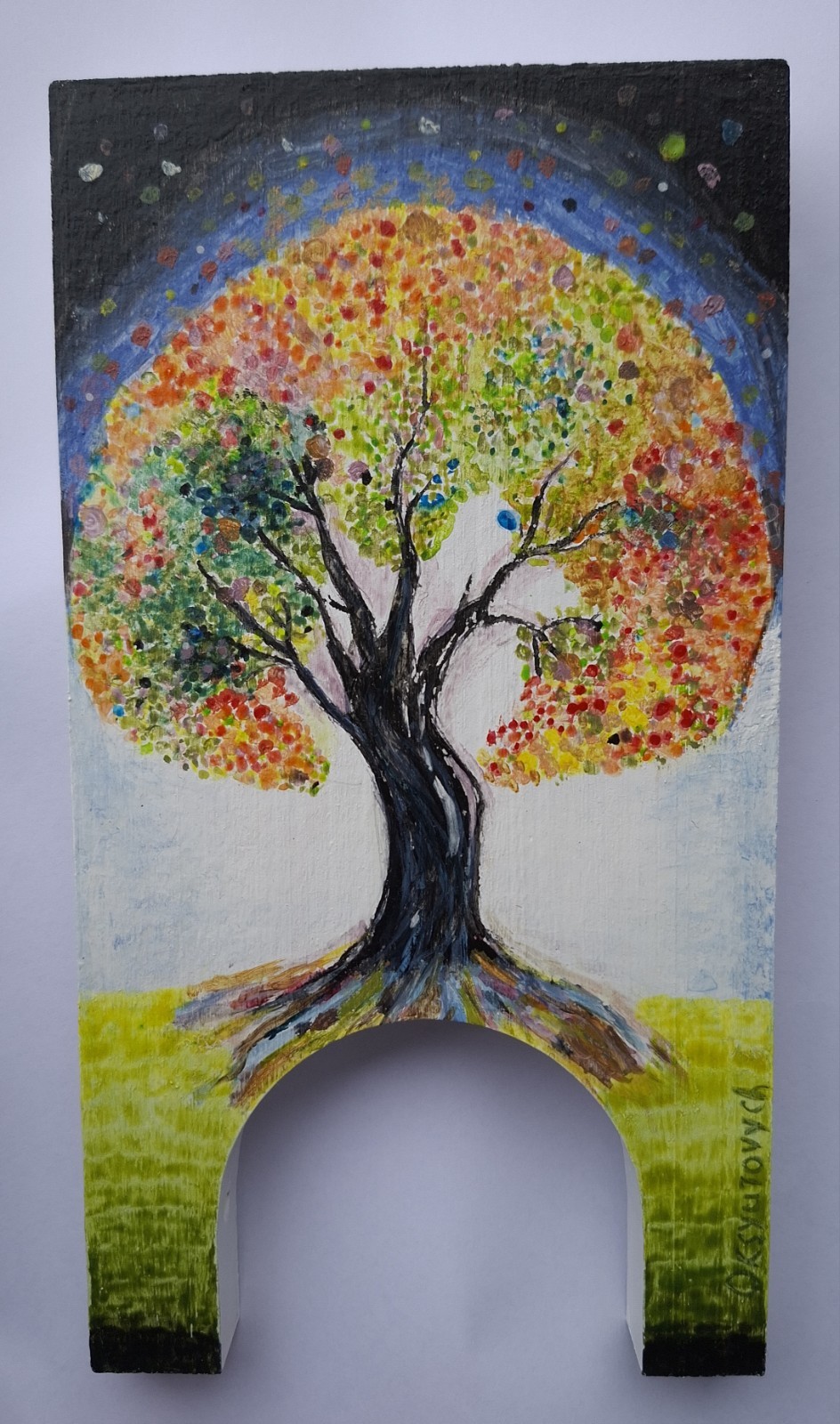 Peinture gouache Yggdrasil, tableau arbre de vie scandinave original signé 30x40cm