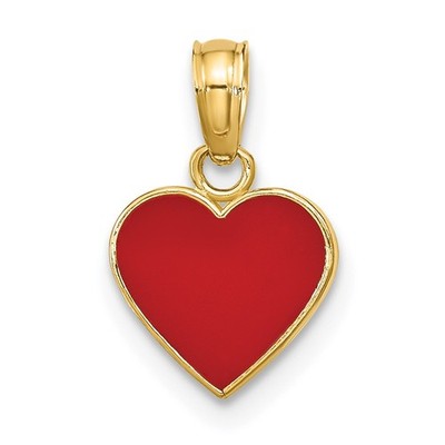 14k Yellow Gold Polished Red Enameled Heart Pendant