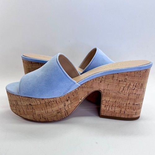 Kate Spade Ibiza Suede Sandals Size 9B Sky Blue Cork Platform Heels Casual - Afbeelding 9 van 20