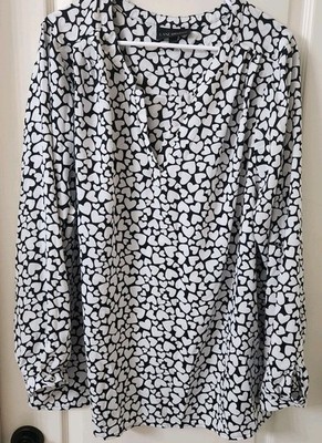 Lane Bryant Women's Black White HEARTS  3 Sz 22/24 Tunic Blouse Boho