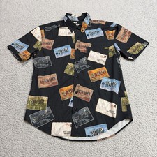 RSVLTS Shirt Mens Medium Black Star Wars All Over Print Movie Button Up Stretch