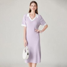 Women's Knitted Dress French Mid Length V-Neck A-Line Skirt Casual College Party