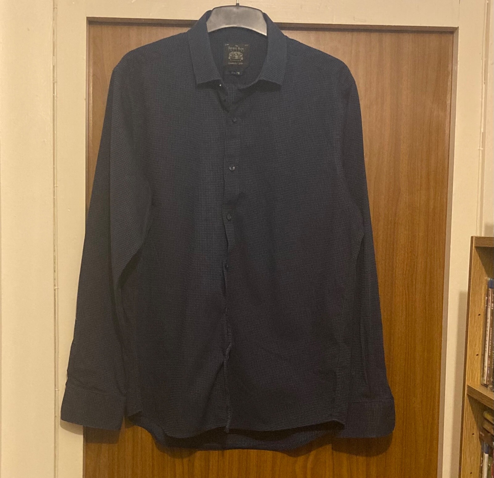 FILA Camicia uomo Savile Row colletto 16 5 blu maculato slim fit etichetta Londra 1938