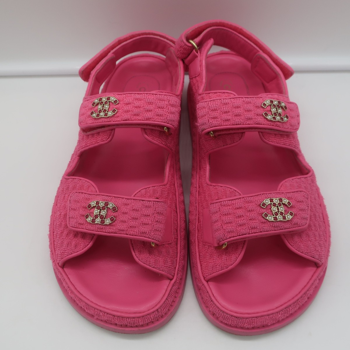 Chanel Knit Dad Sandals Pink Fabric Size 39.5 | eBay UK