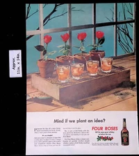 1946 FOUR ROSES WHISKEY 4 Rose pots & 4 glasses of Four Roses Print Ad 44996
