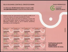 Spain Premium Sheet 129 2022 Solidarity Stamp Against Breast Cancer MNH