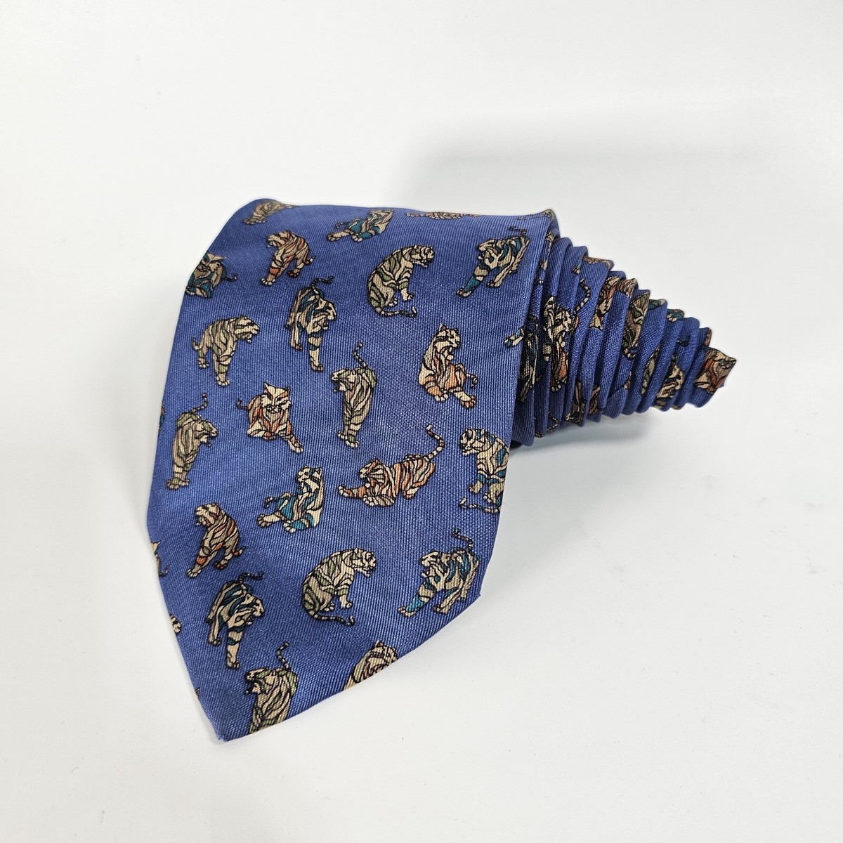 Salvatore Ferragamo Tie Bengal Tiger Blue Green Orange Stripe