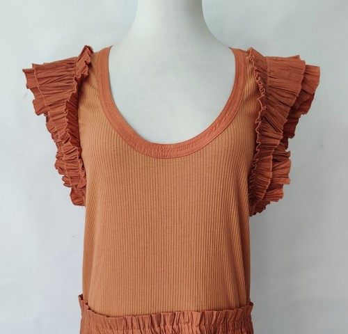 ULLA JOHNSON Virginia Midi Dress 16 Ruffle Rib-Knit & Poplin Women's NWT - Picture 9 of 13