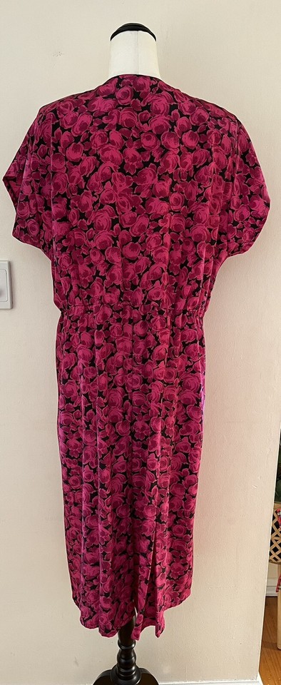 L Red Roses Vintage Retro 1980’s Pink Rose Pattern Dress With Shoulder Pads Size ...