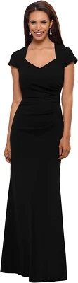 Xscape Short Sleeve Crepe Ruffle Back Black 14 - image 1 of 2
