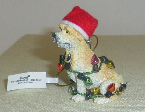 Mutt Dog stone resin ornament w/ faux Christmas bulbs Ganz figurine new EX19642 - Picture 2 of 3