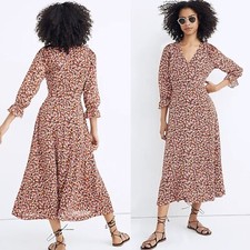 MADEWELL Clipdot Faux Wrap Midi Dress Floral Spring Prairie Cottagecore 6 Red