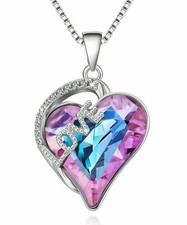 Birthstone Necklaces for Women Girls, Valentine's Day Gifts Crystal Love Heart