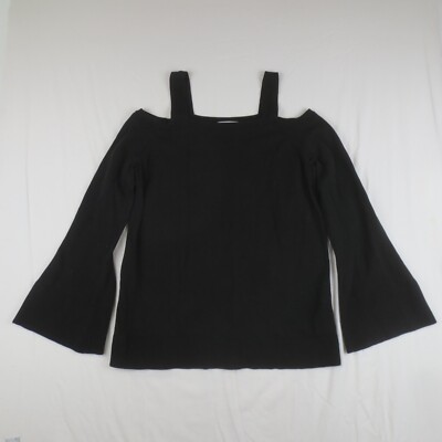 Michael Kors Sweater Womens Large Black Knit Cold Shoulder Bell Sleeve Stretch