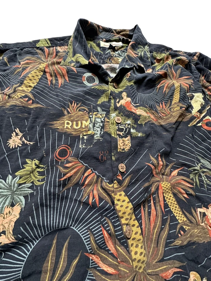 Camisa Tommy Bahama Para Hombres Azul Multicolor Estampado Palma 100% Seda Hawaiana XL Foto 4 de 4