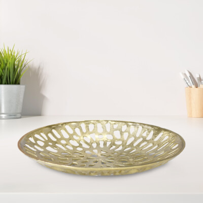 Handmade Decorative Gold Color Coated Aluminum Tray 5.51 x 5.51 x 1.37 Inch