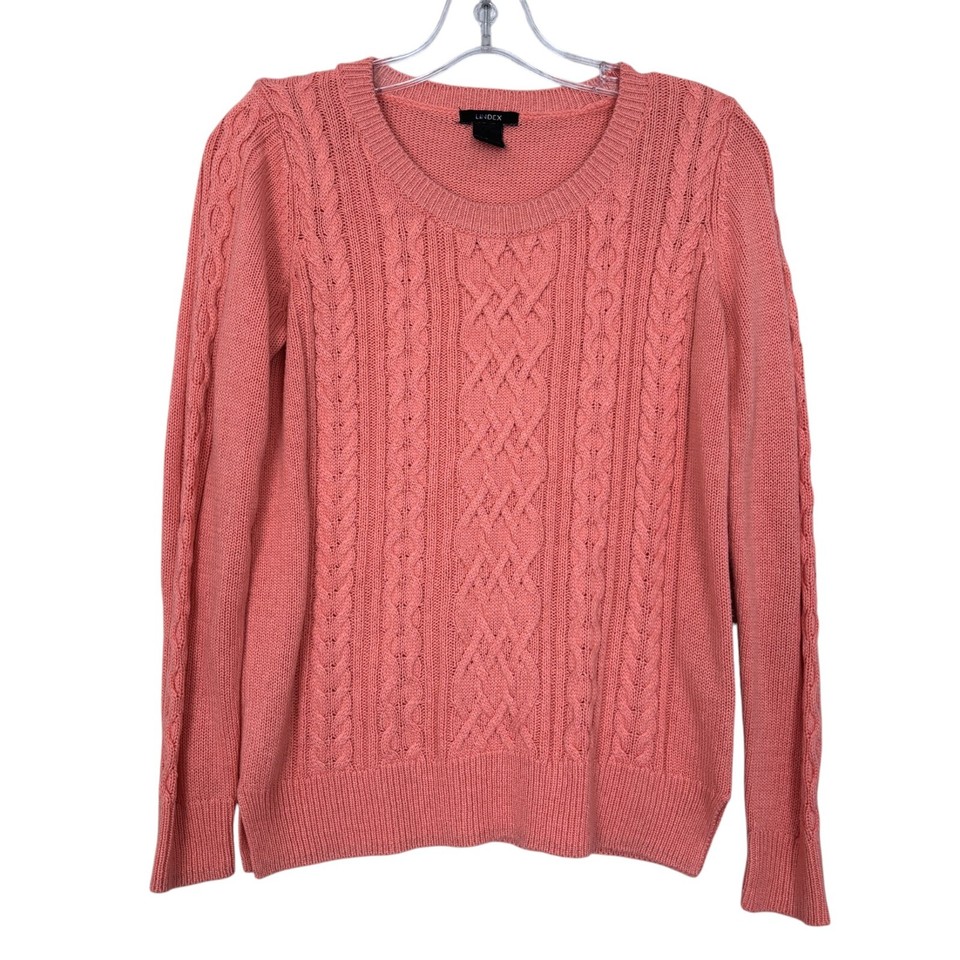 LIndex Sweden Womens S Cable Knit Long Sleeve Jumper Coral Pink Preppy Classic